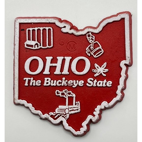 Ohio State Outline Refrigerator Magnet Vintage Red White Buckeye - Picture 6 of 6